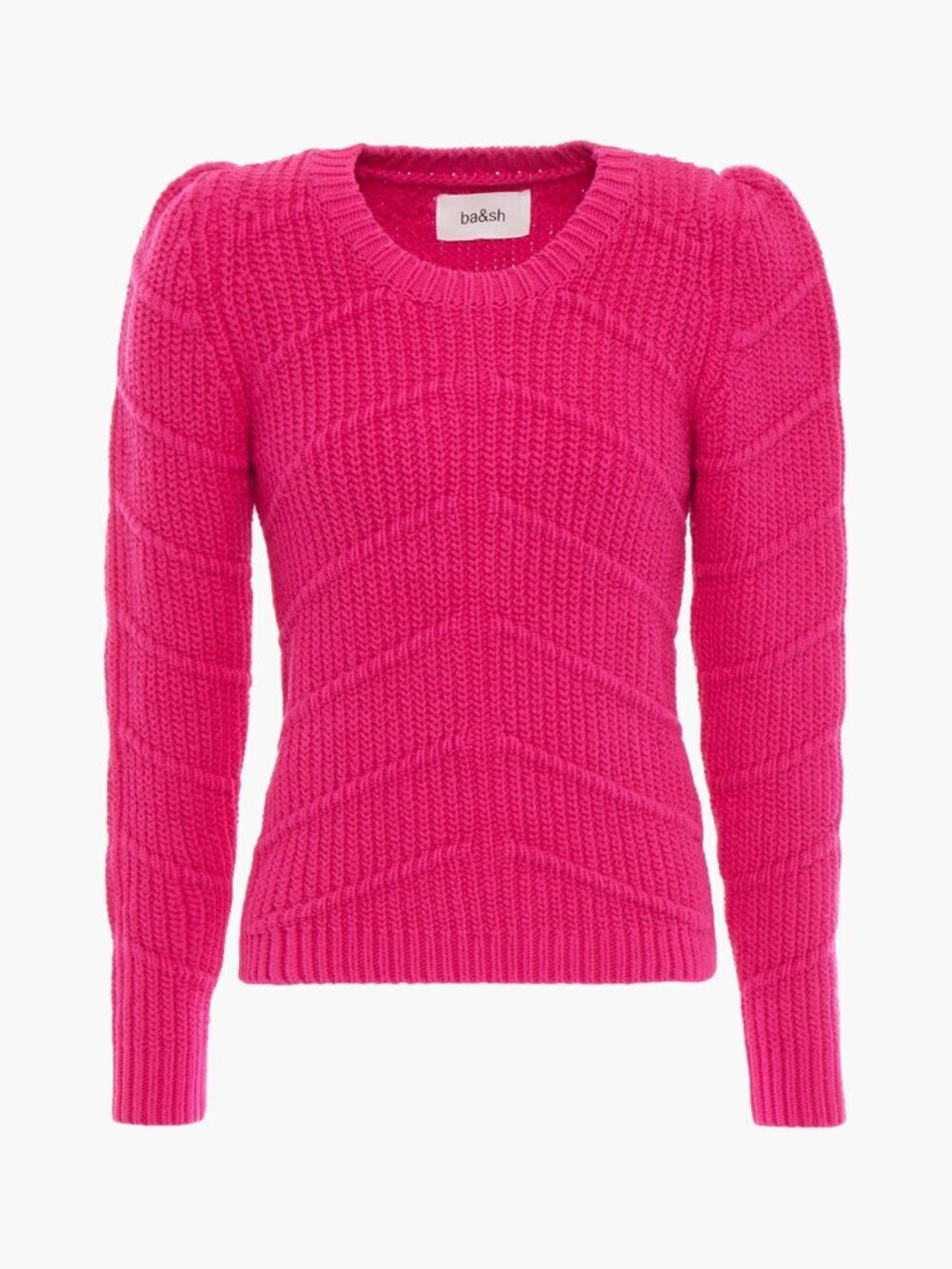BA&SH Dabney Fuchsia Pink Cotton Knit Ribbed Puff Sleeve Sweater, Size L - Picture 3 of 16